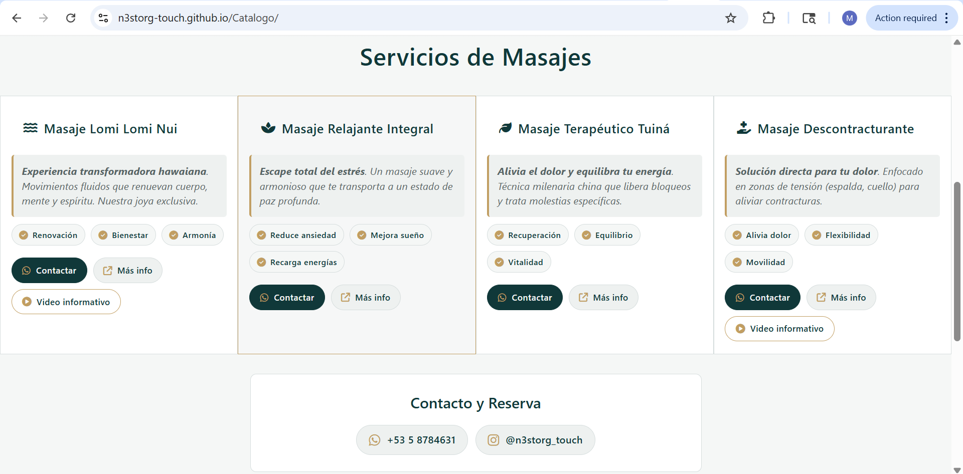 Catálogo Servicios de Masajes